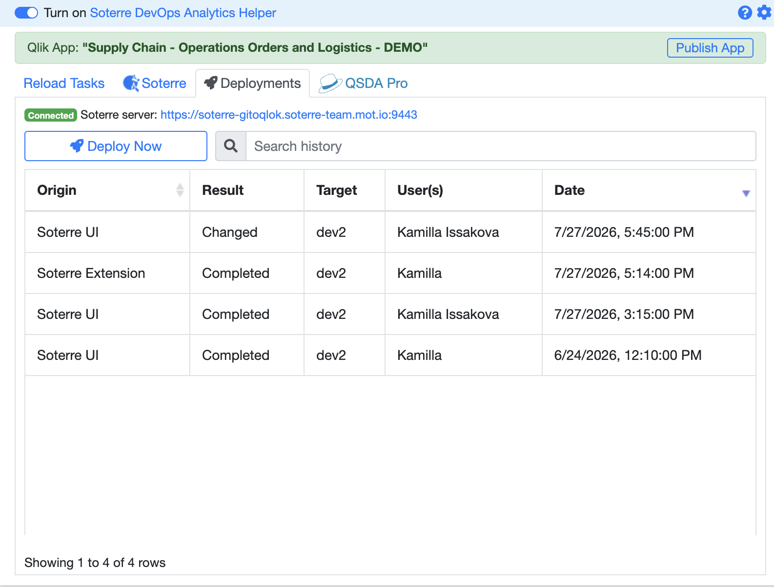 Deployment history view