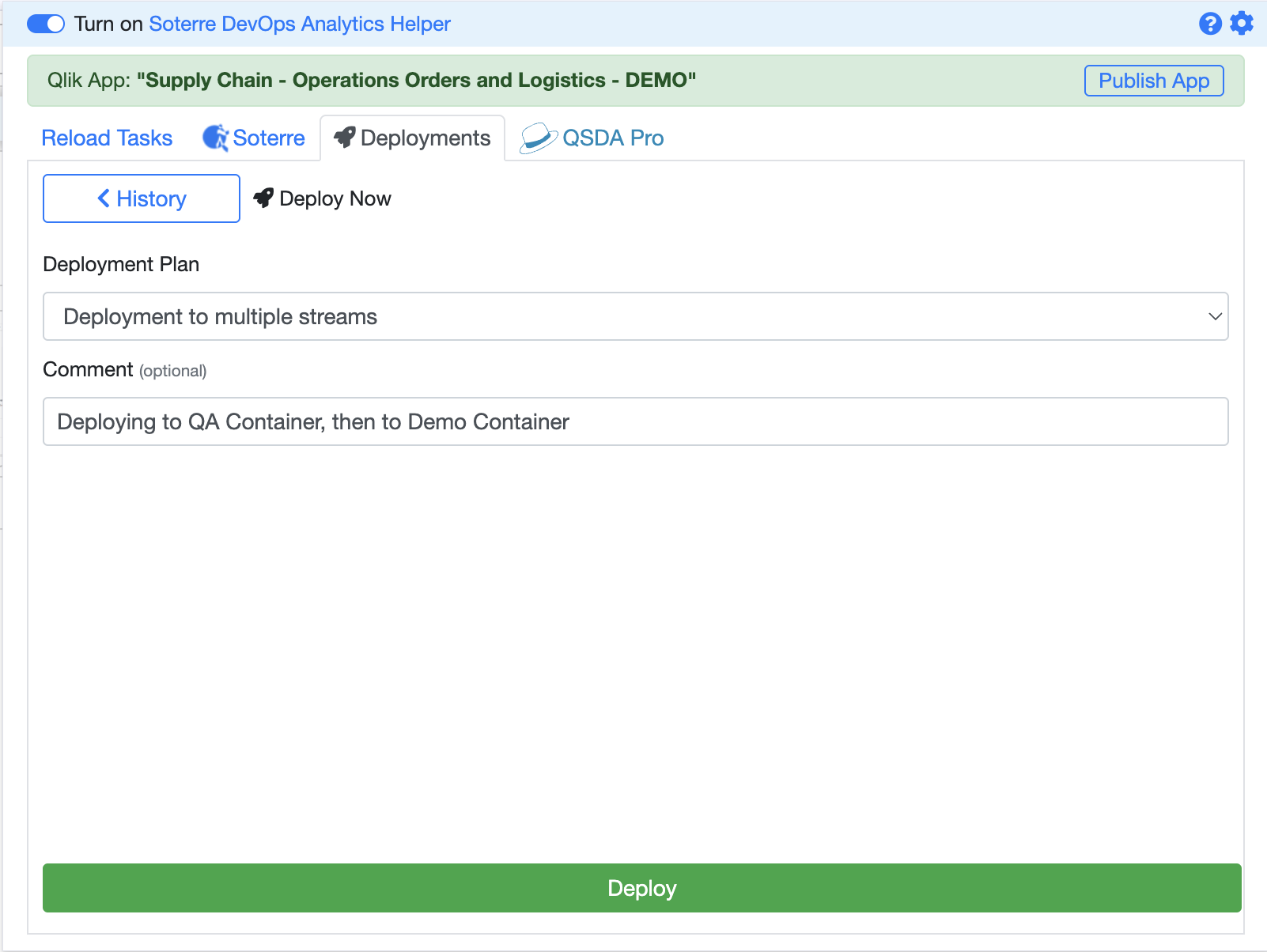 Qlik Deploy Now: Deployment Plan and Comment