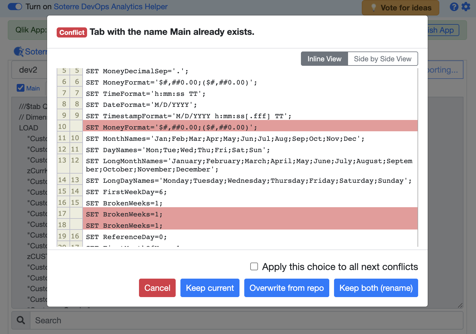 Conflict window during import