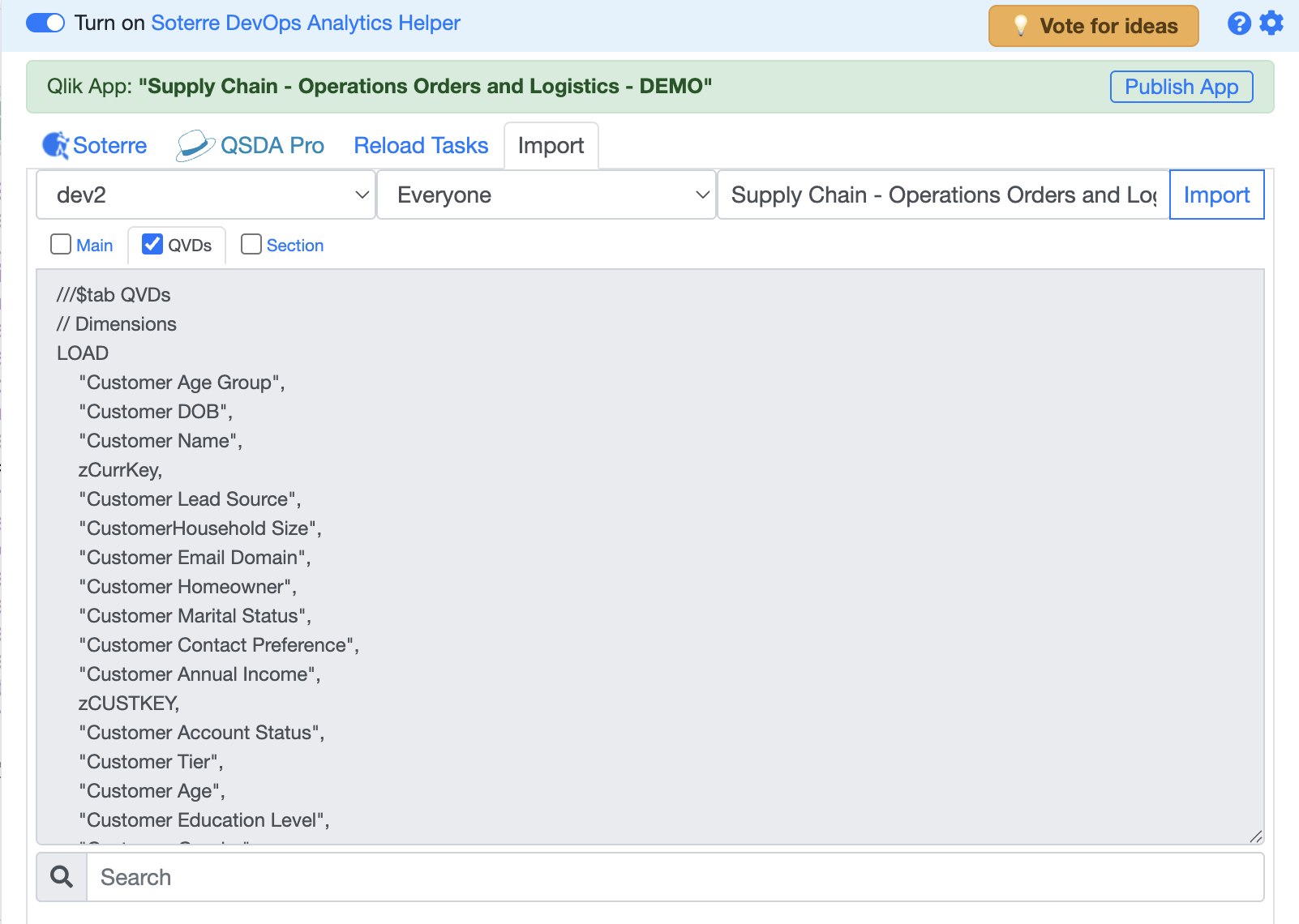 Select script sections to import in the Data Load Editor